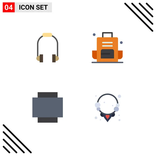 Set Mit Kommerziellen Flachen Symbolen Für Kopfhörer Layout Musik Tasche — Stockvektor