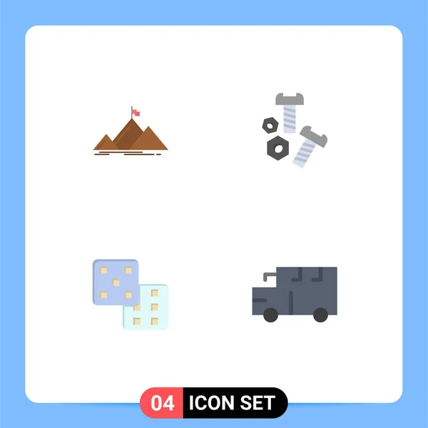 Mobile Interface Flat Icon Set Pictograms Success Gaming Flag Screw — Vector de stock