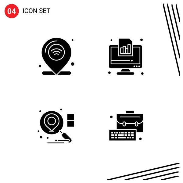 Universal Solid Glyphs Set Web Mobile Applications Location Report Iot — Stock Vector