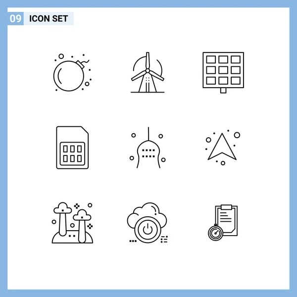 Modern Set Outlines Symbols Thanksgiving Bone Solar Sim Card Phone — Stock Vector