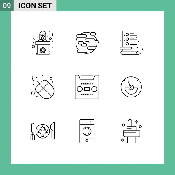 Mobile Interface Outline Set Pictograms Media Mouse Smoke Hardware File — Stock Vector
