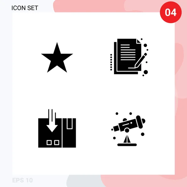 モバイルインターフェイス固体グリフ4枚の画像のセットブックマーク ロジスティック ドキュメント サービス編集可能なベクトルデザイン要素 — ストックベクタ