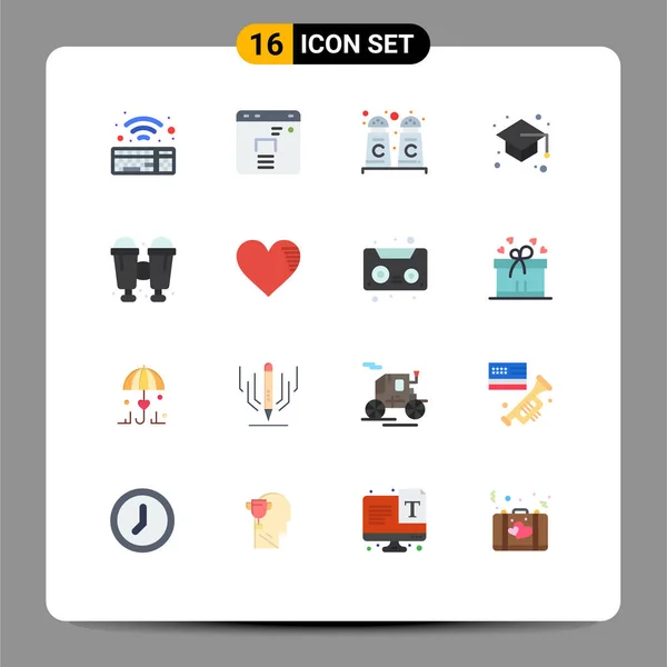 Modern Set Flat Colors Pictograph Love Travel Shop Camping Study — Archivo Imágenes Vectoriales