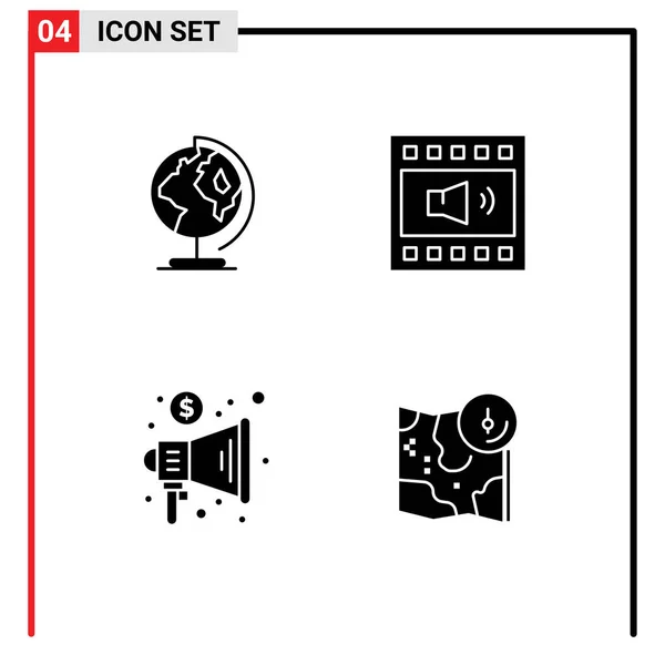 Modern Set Solid Glyphs Szimbólumok Mint Föld Reklám Térkép Nyílt — Stock Vector