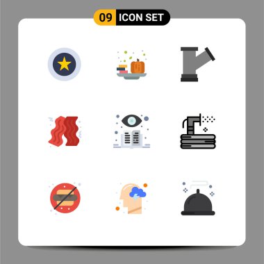 Denetimli öğrenme, öğrenme, pipo, fast food, pastırma Düzenleme Vector Design Elementlerinden oluşan 9 Basit Düz Renk kümesi
