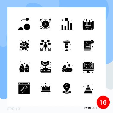 Performans, verimlilik, işletme, tasarım planı, planlama, Düzenlenebilir Vektör Tasarım Elemanları gibi 16 Katı İşaret ve sembolden oluşan modern küme