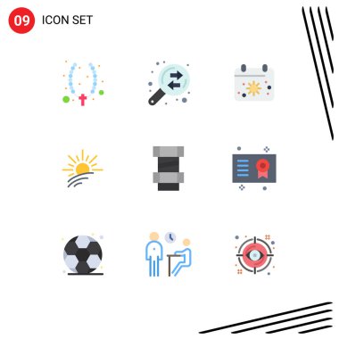 Web ve Mobil Uygulamalar için 9 Evrensel Düz Renk Ayarları İnşaat, bahar, plaj, güneş, parlaklık Düzenlenebilir Vektör Tasarım Elemanları