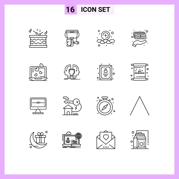 Set Modern Icons Sysymbols Signs Heart Laptop Add Money Hand — Vector de stock