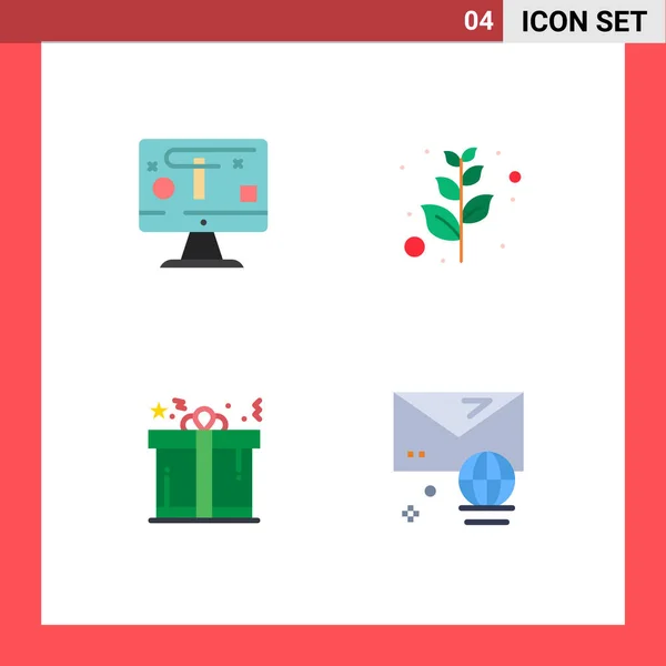 Pictogram Set Simple Flat Icons Computer Gift Graphics Peace Account — Stock Vector