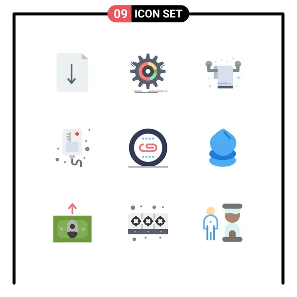 Mobile Interface Flat Color Set Pictograms Linking Medical Housekeeping Drip — Vector de stock