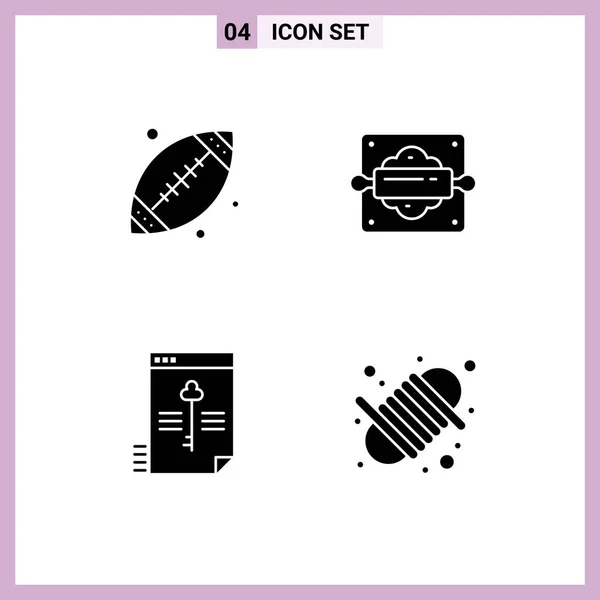 Pictogram Set Simple Solid Glyphs Ball Secure Usa Bread Roller — Stock Vector