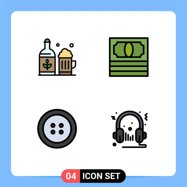 2014 Mobile Interface Filledline Flat Color Set Pictograms Beer Headphone — 스톡 벡터