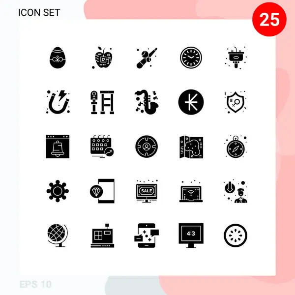 Mobile Interface Solid Glyph Set Pictograms Time Dinner Digital Clock — Stock Vector