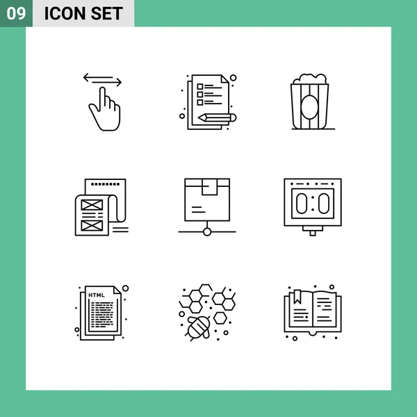 Pictogram Set Van Eenvoudige Schema Van Levering Bericht Bioscoop Mail — Stockvector