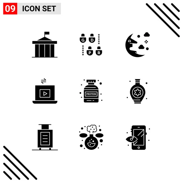 Universal Icon Symbols Gruppo Moderni Glifi Solidi Proteine Gioco Nube — Vettoriale Stock