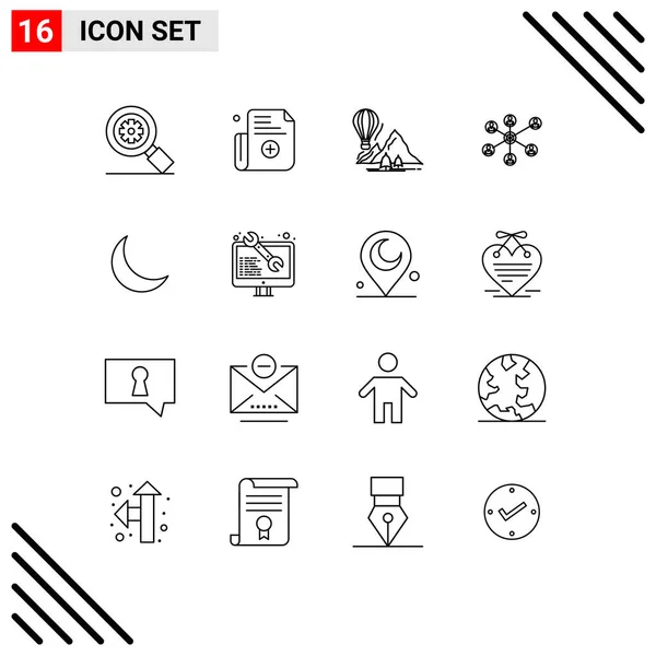 Stock Vector Icon Pack Líneas Símbolos Para Noche Grupo Viaje — Vector de stock