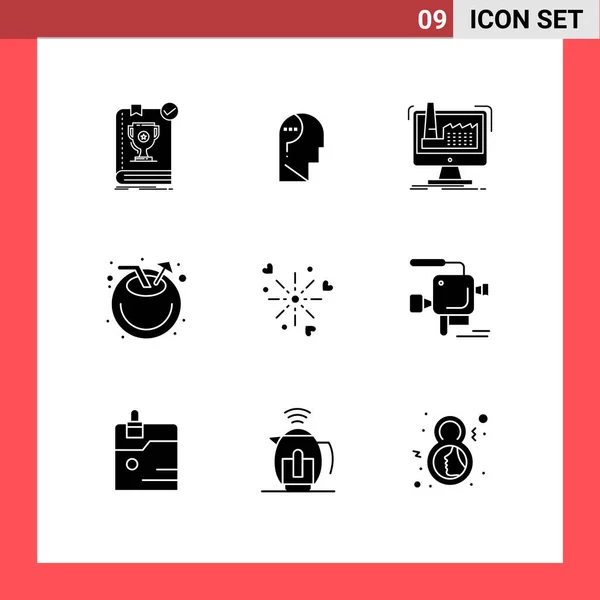 Creative Icons Modern Signs Sysymbols Juice Coco Question Beach Production — Vector de stock