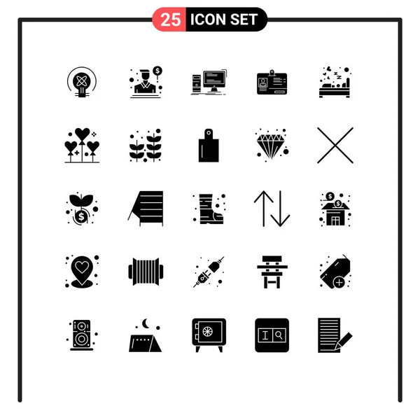 Thematic Vector Solid Glyphs Editable Symbols Bedroom Identity Computer Card — 스톡 벡터