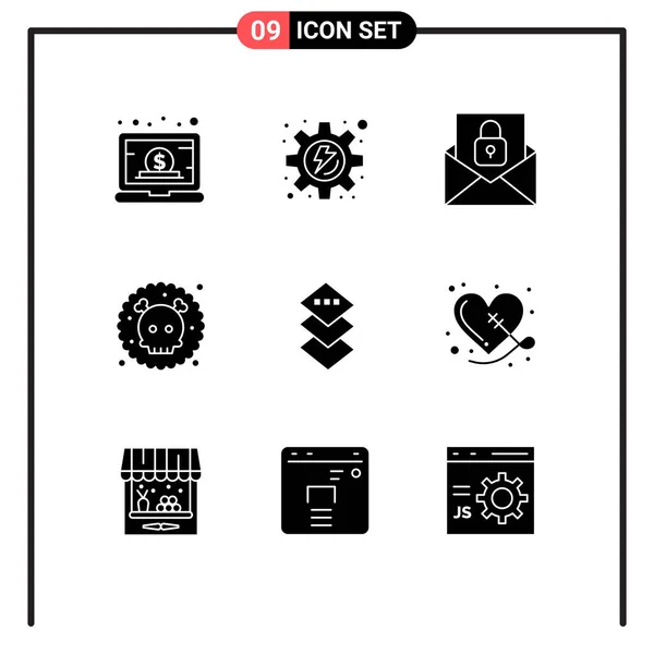 2014 Mobile Interface Solid Glyph Set Pictograms Plane Waste Communication — 스톡 벡터