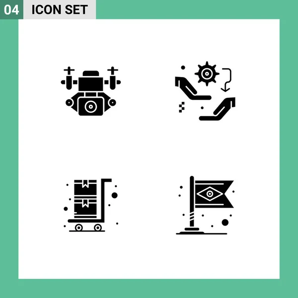 Grupo Glifos Sólidos Símbolos Para Acción Carrito Compra Engranajes Configuración — Archivo Imágenes Vectoriales