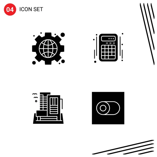 Modern Set Solid Glyphs Pictograph Gear Building Globe Interface Home — Stock Vector