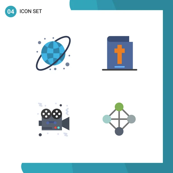 Set Van Commercial Flat Icons Verpakking Voor Circulaire Film Bijbel — Stockvector