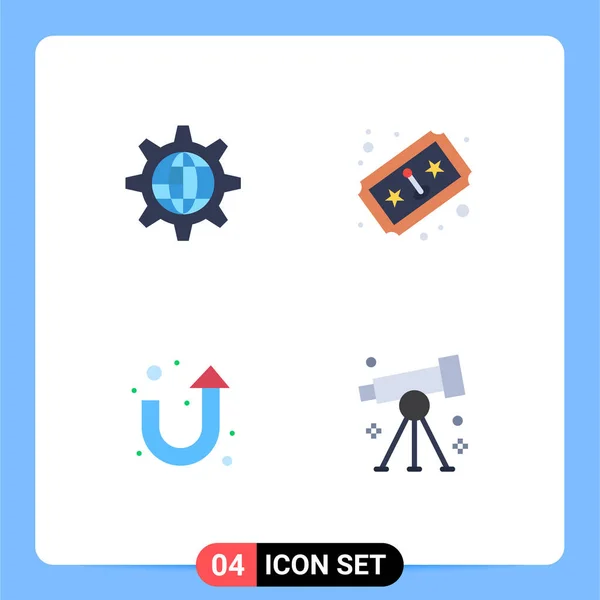 Mobile Interface Flat Icon Set Pictograms Global Arrow Gear Game — Vector de stock