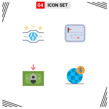 4 Evrensel Düz Simge Web ve Mobil Uygulamalar Kemeri, nakde çevirme, spor, yön rotası, Dolar Düzenlenebilir Vektör Tasarım Elemanları