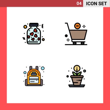 Kalp, çanta, romantizm, e, yaratıcı Vektör Tasarım Elemanlarının 4 yaratıcı Filledline Düz Renkleri paketi