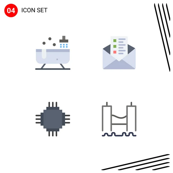 Modernes Set Von Flachen Symbolen Piktogramm Von Badezimmer Elektrik Wasser — Stockvektor