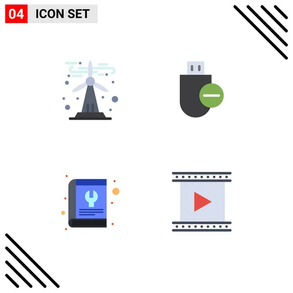 Mobile Interface Flat Icon Set Pictograms Ecology Book Sustainable Hardware — Vector de stock