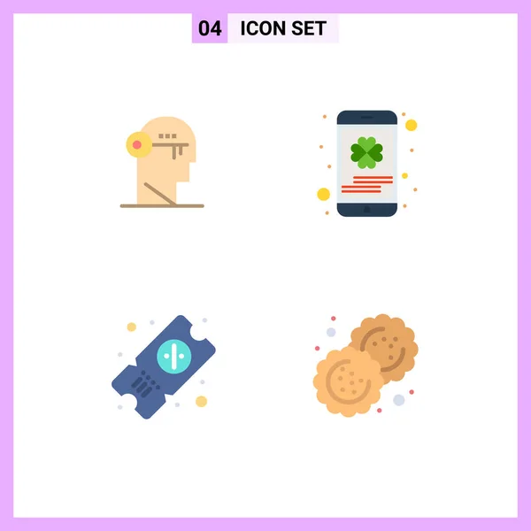 Flat Icon Pack Van Universele Symbolen Van Hersenen Ticket Geest — Stockvector