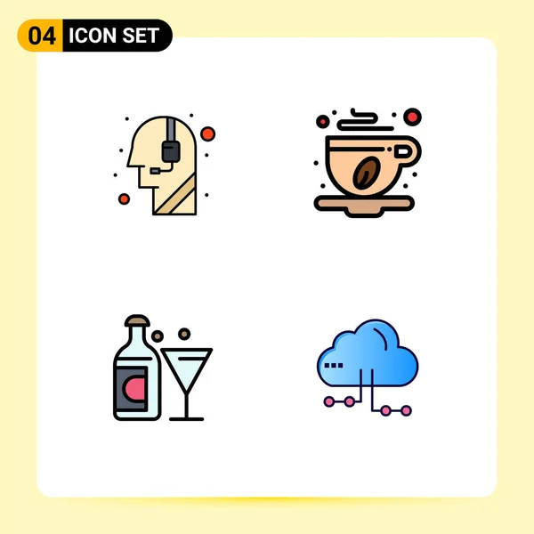 Mobile Interface Filledline Flat Color Set Pictograms Support Glass Call — 스톡 벡터
