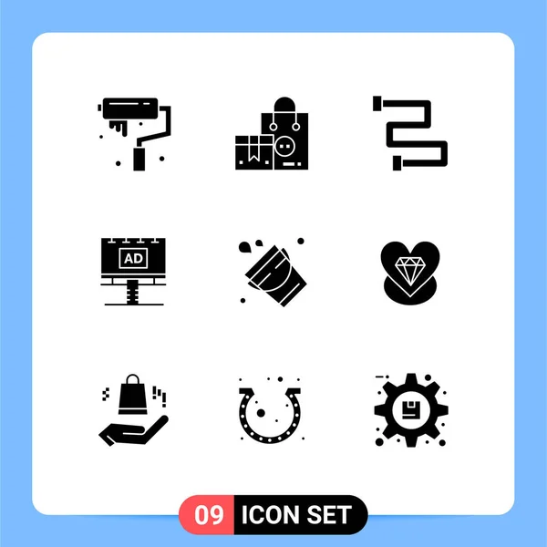 Mobile Interface Solid Glyph Set Pictograms Bucket Billboard Valentine Banner — Stock Vector