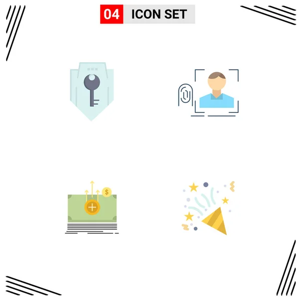 Conjunto Moderno Iconos Planos Símbolos Como Acceso Escaneo Seguridad Huella — Vector de stock