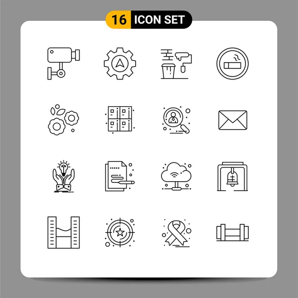 Set Modern Icons Sysymbols Signs Flower Lab Brush Cigarette Tools — Vector de stock