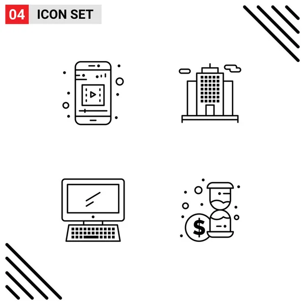 Pictogram Set Simple Filledline Flat Színek Mobil App Imac Építészet — Stock Vector