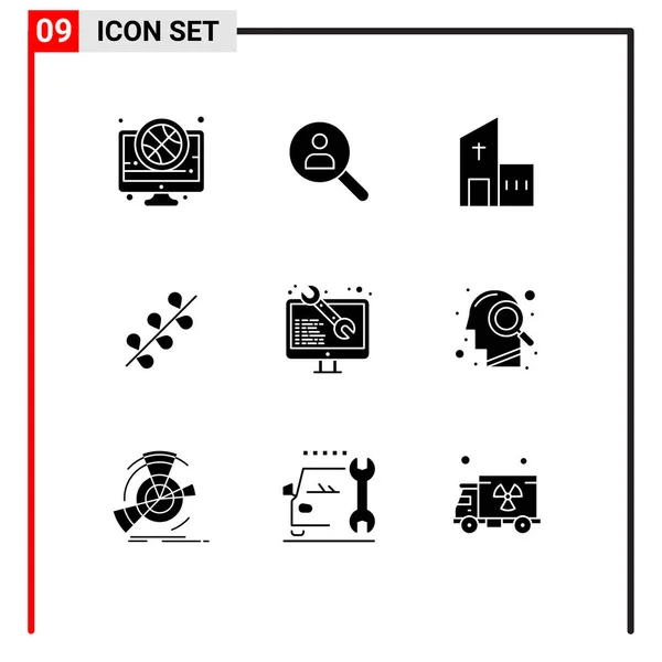 User Interface Pack Basic Solid Glyphs Holiday Catkin People Monastery — Stock Vector