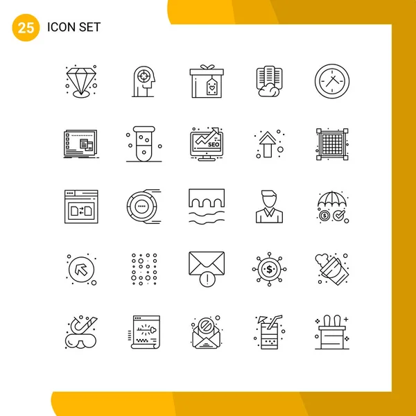 Stock Vector Icon Pack Mit Zeilenzeichen Und Symbolen Für Zeit — Stockvektor