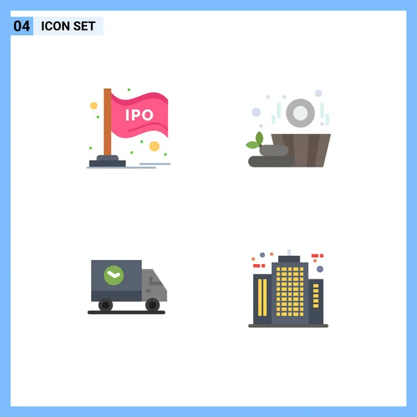 Group Modern Flat Icons Set Ipo Ecommerce Bar Wood Speed — Stock Vector