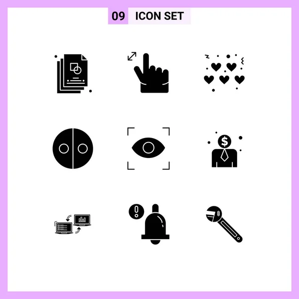 Mobile Interface Solid Gyph Set Pictograms Employee Cost Focus Love — Archivo Imágenes Vectoriales