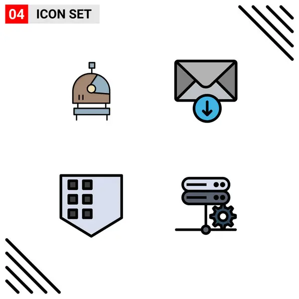 Filledline Flat Color Pack Universal Symbols Astronaut Database Mail Protect — 스톡 벡터