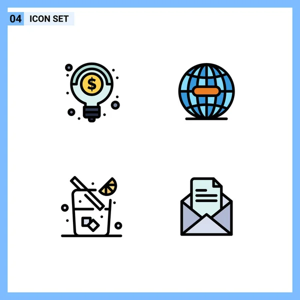Set Modern Icons Sysymbols Signs Creative Drink Earth Internet Mail — Vector de stock
