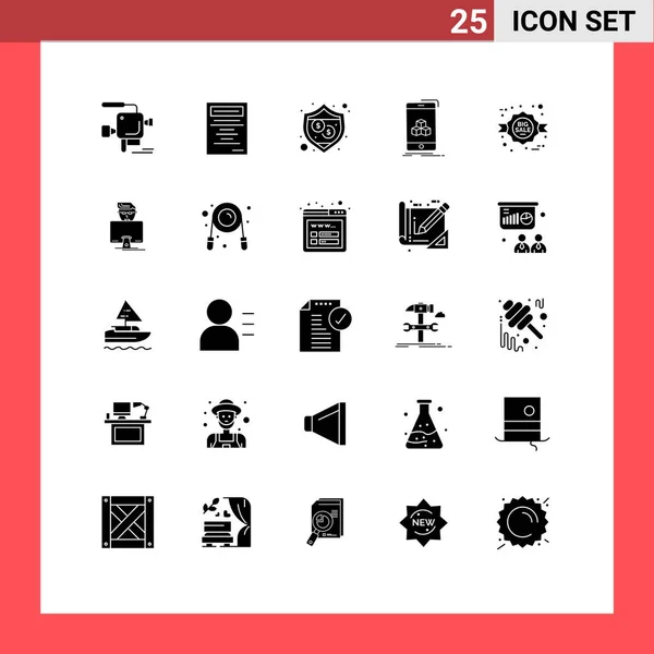 Universal Icon Symbols Group Modern Solid Glyphs Sale Commerce Security — Διανυσματικό Αρχείο