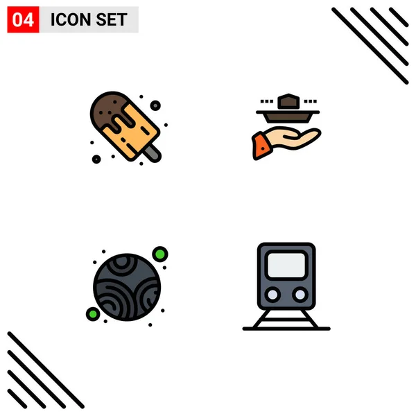 Pictogram Set Simple Filledline Flat Colors Candy Dinner Popsicles Resturant — 스톡 벡터