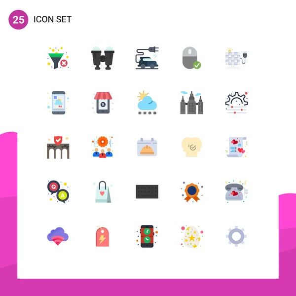 2015 Mobile Interface Flat Color Set Pictograms Sun Energy Electric — 스톡 벡터