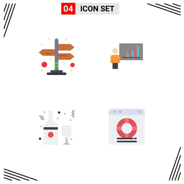 Mobile Interface Flat Icon Set Pictograms Direction Drink Graph Efforts — 스톡 벡터