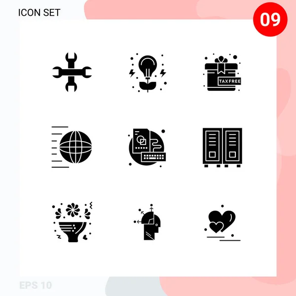 Group Modern Solid Glyphs Set Sketch Board Gift Transport Shipping — Stock Vector
