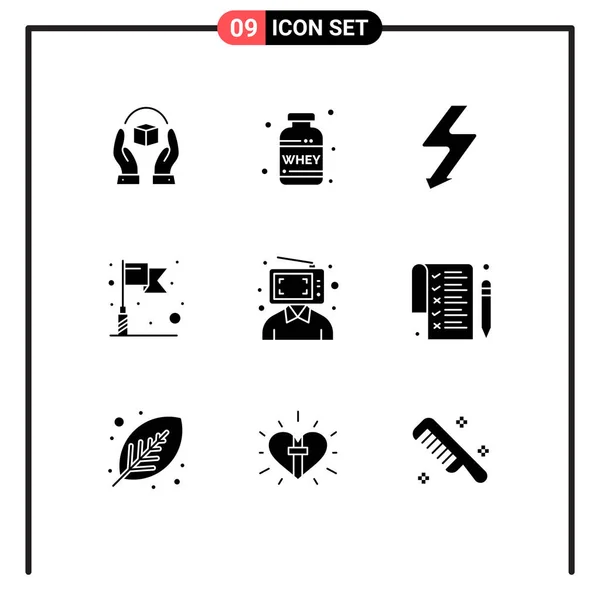 Packung Mit Modernen Solid Glyphen Zeichen Und Symbole Für Web — Stockvektor