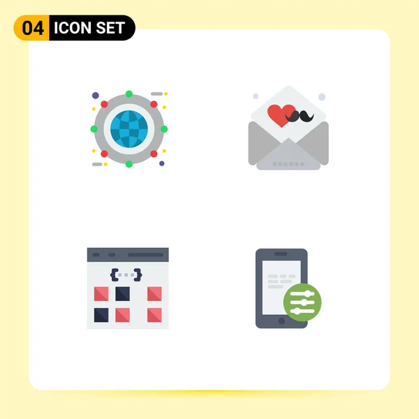 Mobile Interface Flat Icon Set Pictograms Globe App Expand Fathers — Stock Vector